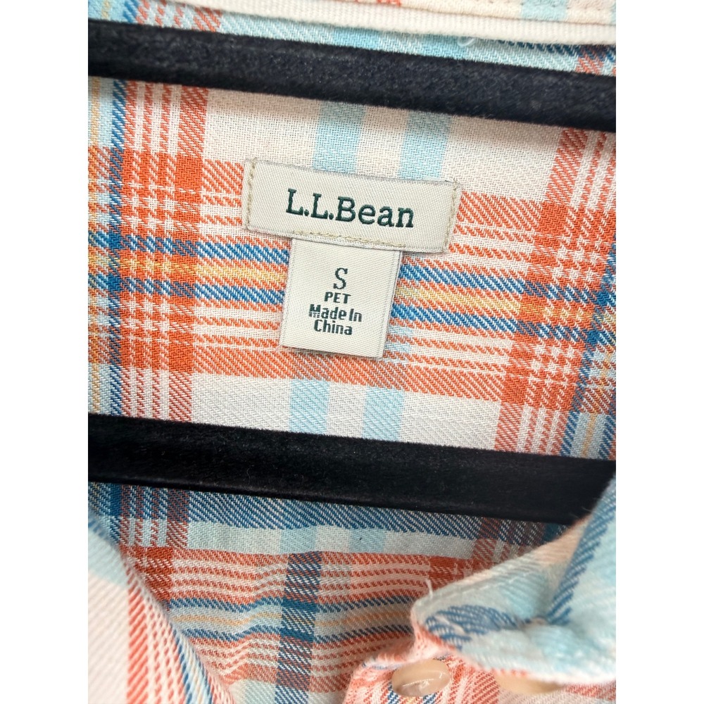 LL Bean Womens Petite S Orange Blue Plaid Cotton Button Down Shirt 506883 - Picture 2 of 7